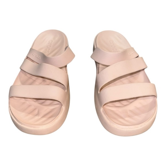 Crocs Brooklyn Strappy Sandals Nude Blush Women’s 11W Wedge Comfort Shoe - Picture 2 of 7